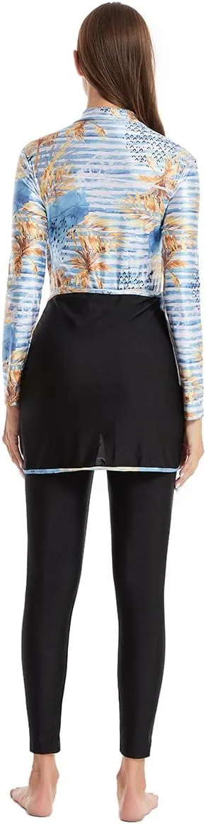 IBAKOM One Piece Modest Burkini for Women Islamic Swimsuits with Wrap Skirt Swim Cap Muslim Bathing Suit Cover Ups