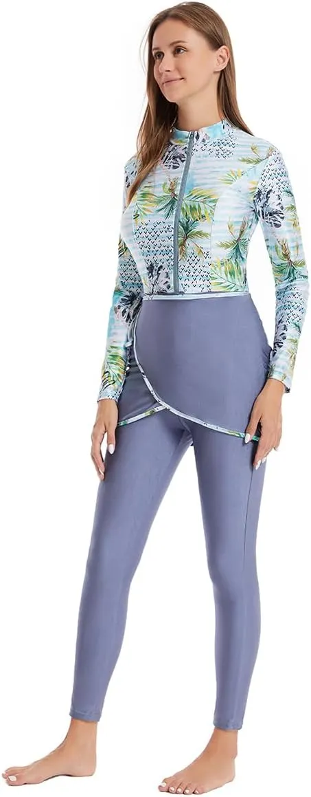 IBAKOM One Piece Modest Burkini for Women Islamic Swimsuits with Wrap Skirt Swim Cap Muslim Bathing Suit Cover Ups