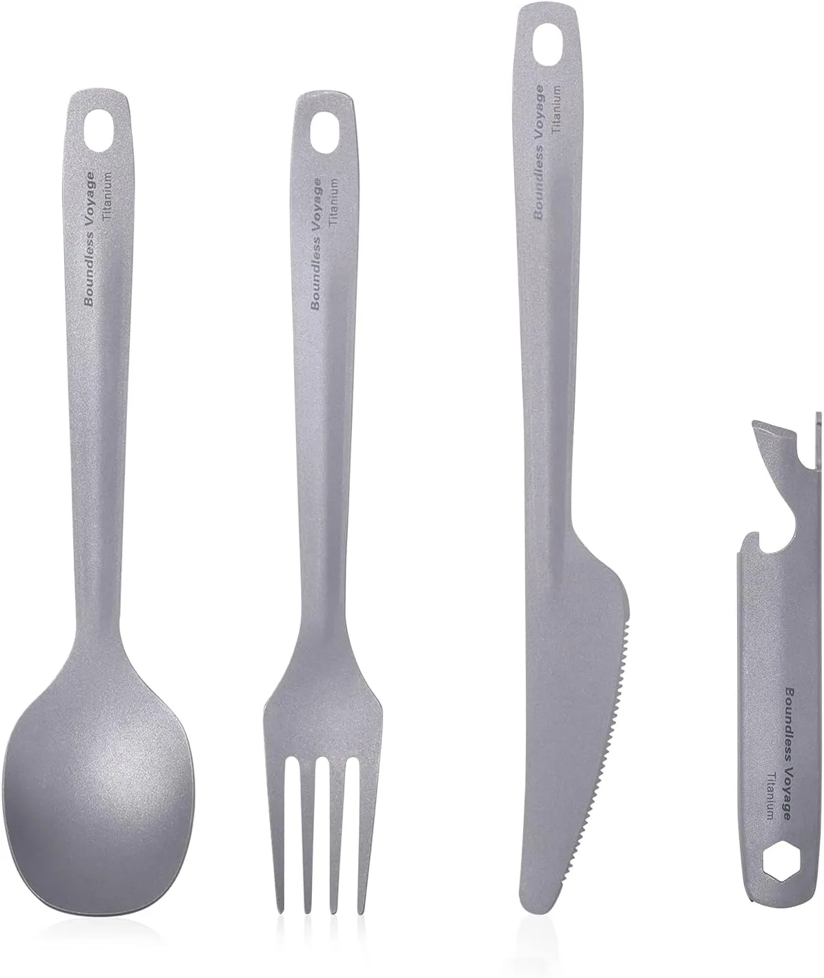 iBasingo Titanium Knife Fork Spoon with Bottle Opener 4 in 1 Camping Travel Ultralight Cutlery Set Outdoor Kitchen Portable Metal Tableware Set Ti1066T