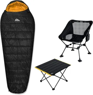 iClimb 1 3M Thinsulate Insulation Sleeping Bag and 1 Anti-Sinking Large Feet Chair and 1 Folding Table Bundle, Ultralight Compact for Adults Outdoor Backpacking Camping Hiking Beach