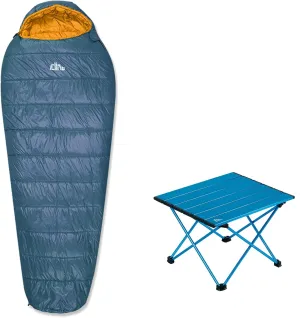 iClimb 1 Folding Table and 1 3M Thinsulate Insulation Sleeping Bag Bundle, Ultralight Compact for Solo Adult Backpacking Camping Hiking Motorcycling Outdoor Indoor