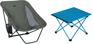 iClimb 1 Folding Table and 1 Low Folding Chair Bundle, Ultralight Compact for Adults Outdoor Backpacking Camping Hiking Beach Concert
