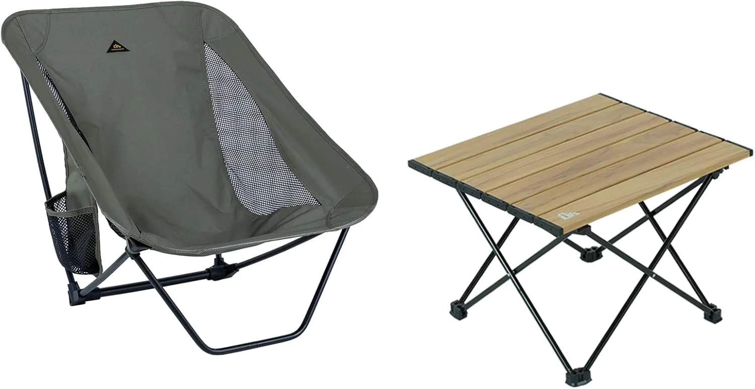 iClimb 1 Folding Table and 1 Low Folding Chair Bundle, Ultralight Compact for Single Person Outdoor Backpacking Camping Hiking Beach Concert