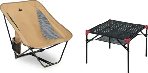 iClimb 1 Low Ground Folding Chair and 1 Extendable Table Bundle, Ultralight Compact for Single Adult Outdoor Beach Camping Backpacking