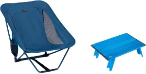 iClimb 1 Low Ground Folding Chair and 1 Mini Folding Table Bundle, Ultralight Compact for Solo Adult Outdoor Beach Camping Backpacking Concert