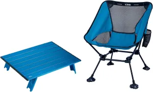 iClimb 1 Mini Folding Table and 1 Anti-Sinking Large Feet Chair Bundle, Ultralight Compact for Single Person Outdoor Backpacking Camping Hiking Beach Concert Motorcycling