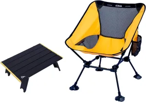 iClimb 1 Mini Folding Table and 1 Anti-Sinking Large Feet Chair Bundle, Ultralight Compact for Single Person Outdoor Backpacking Camping Hiking Beach Concert