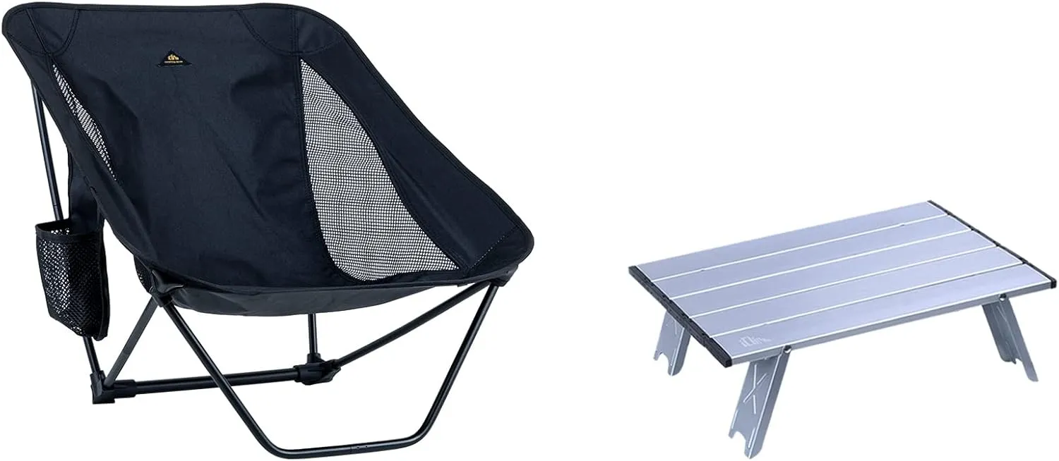 iClimb 1 Mini Folding Table and 1 Low Folding Chair Bundle, Ultralight Compact for Adults Outdoor Backpacking Camping Hiking Beach Concert Motorcycling Travelling
