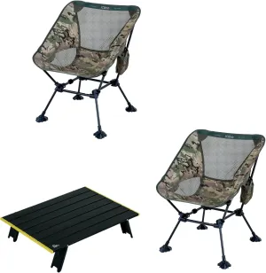 iClimb 1 Mini Folding Table and 2 Anti-Sinking Large Feet Chair Bundle, Ultralight Compact for Two Person Outdoor Backpacking Camping Hiking Beach Concert