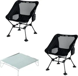 iClimb 1 Solo Mini Folding Table and 2 Anti-Sinking Large Feet Chair Bundle, Ultralight Compact for Two Person Outdoor Backpacking Hiking Camping Beach Concert