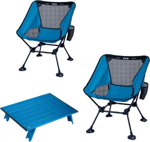 iClimb 2 Anti-Sinking Large Feet Chair and 1 Mini Folding Table Bundle, Ultralight Compact for Two Person Outdoor Backpacking Camping Hiking Beach Concert Motorcycling