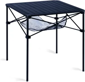 iClimb Lightweight Stable Alu. Folding Square Table Roll Up Top with Carry Bag for Camping Picnic Backyards BBQ Camp Kitchen (Black, L)
