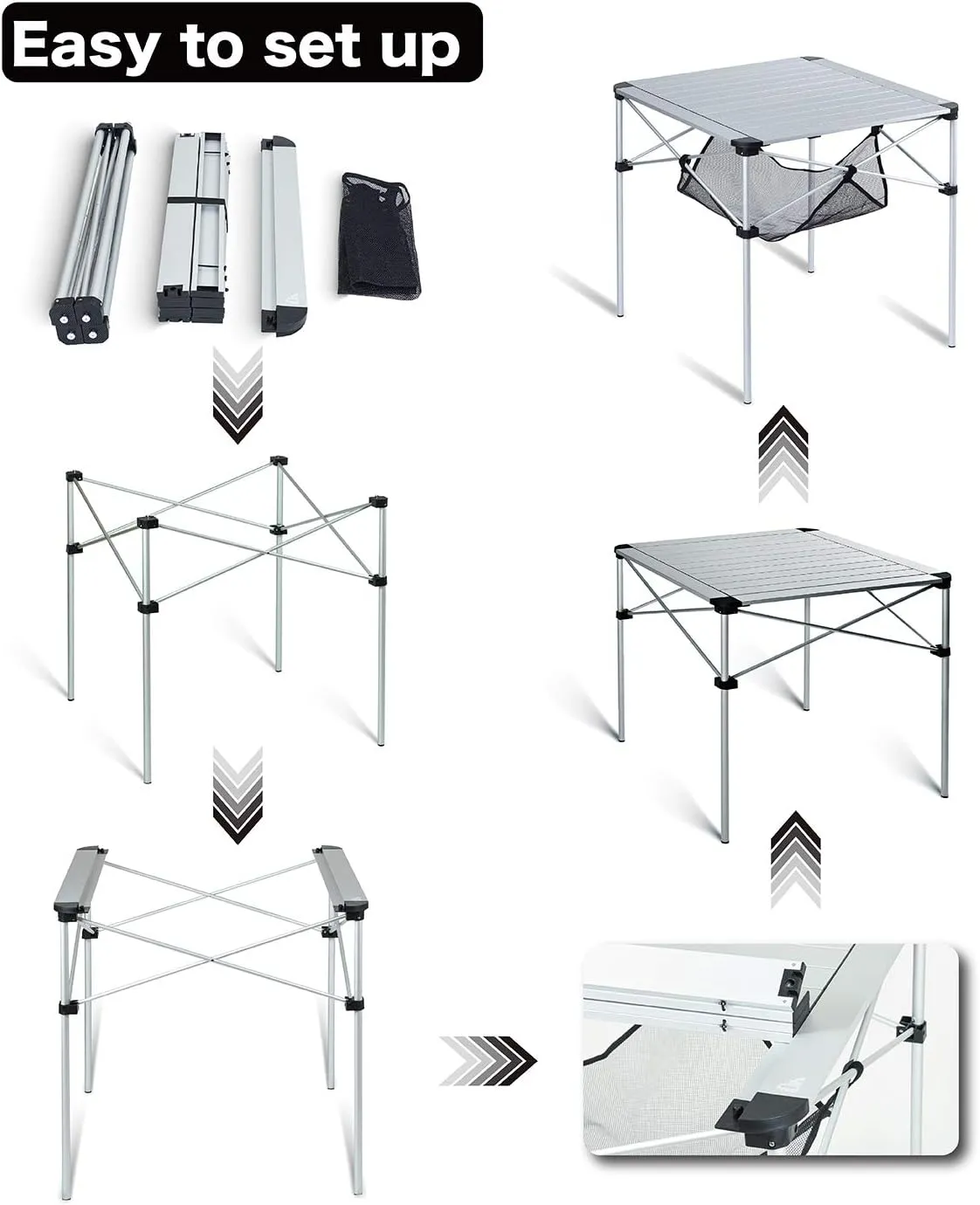 iClimb Lightweight Stable Alu. Folding Square Table Roll Up Top with Carry Bag for Camping Picnic Backyards BBQ Camp Kitchen (Black, L)