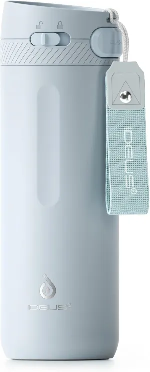 IDEUS Insulated Stainless Steel Water Bottle 17 oz Push Button Lid & Leakproof Travel Mug for Hot/Cold Beverages Fits Most Cup Holder (Light Blue)