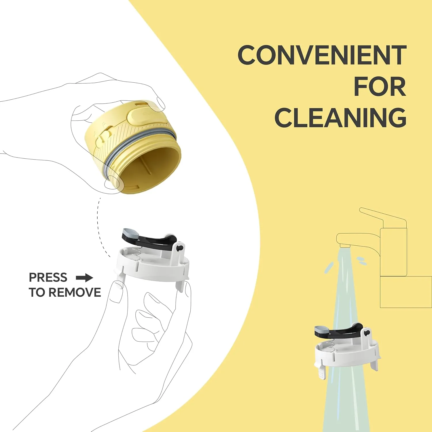 IDEUS Insulated Stainless Steel Water Bottle 17 oz Push Button Lid & Leakproof Travel Mug for Hot/Cold Beverages Fits Most Cup Holder, Light Yellow