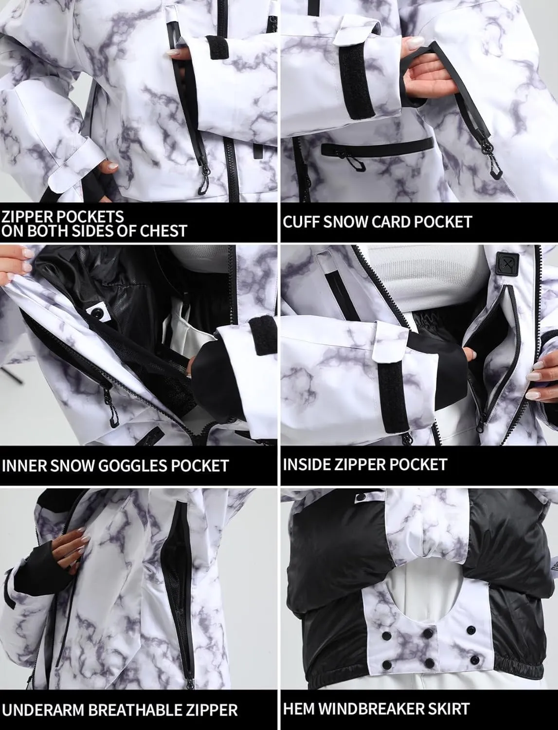IMPHUT Mens Snowboard Jacket Baggy Womens Ski Jacket Insulated Waterproof Windproof Snow Outerwear Winter Hooded Coat