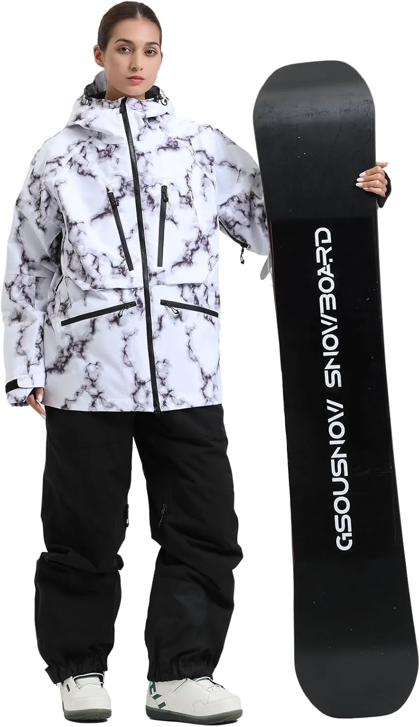 IMPHUT Mens Snowboard Jacket Baggy Womens Ski Jacket Insulated Waterproof Windproof Snow Outerwear Winter Hooded Coat
