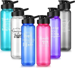 Inbagi 6 Pack Plastic Water Bottles 24 oz Leak Proof Sports Drinking Water Bottle Thank You Inspirational Gifts for Coworker Employee Coach Women Men Gym Outdoor Nursing Assistant Team Staff