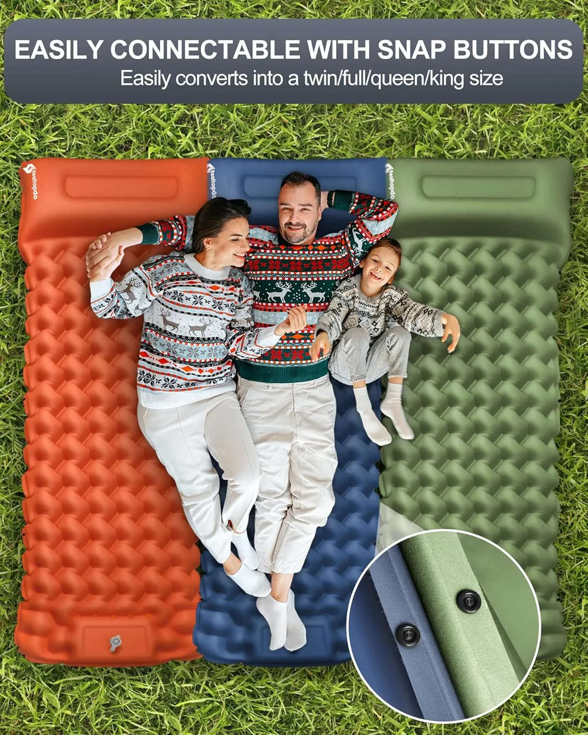 Inflatable Camping Sleeping Pad with Pillow & Foot Pump, 3"x79"x26" Single Camping Air Mattress, Compact Roll-Up, Quick-Dry & Durable Sleeping Mat for Backpacking, Hiking, Tent, Travel – Orange