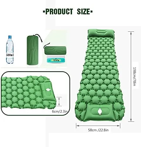 Inflatable Sleeping Mattress Camping Mattress Self-Inflating, Inflatable Sleeping Mat Ultralight Sleeping Pad, Inflatable Sleeping Mat with Pillow, Waterproof and Moisture-Proof Roll M (Navy Blue Med