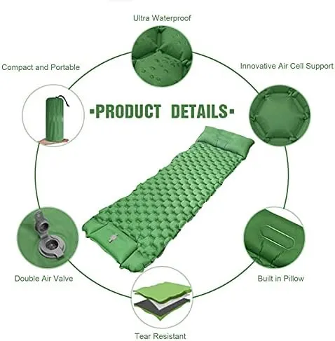 Inflatable Sleeping Mattress Camping Mattress Self-Inflating, Inflatable Sleeping Mat Ultralight Sleeping Pad, Inflatable Sleeping Mat with Pillow, Waterproof and Moisture-Proof Roll M (Navy Blue Med