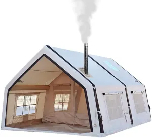 Inflatable Tents with Pump,2-4 Person Blow Up Tent with Stove Jack Hole,4 Season Large Pop-Up Tents,Easy Setup