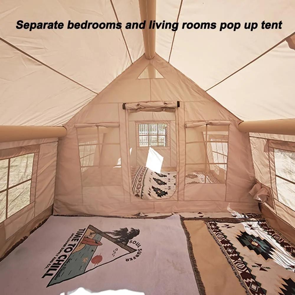 Inflatable Tents with Pump,2-4 Person Blow Up Tent with Stove Jack Hole,4 Season Large Pop-Up Tents,Easy Setup