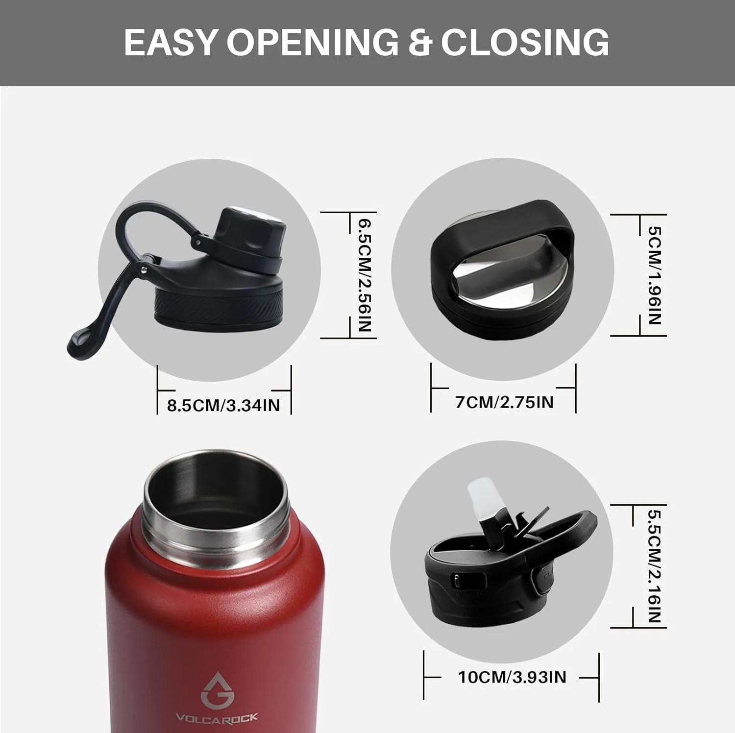 Insulated Sports Water Bottle with Straw Lid Dustproof, 3 Lids, 24/32/40/64 oz Dishwasher Safe & BPA Free Double Wall Stainless Steel Water bottle, Leakproof & Sweat Free -40 Oz Brick Red