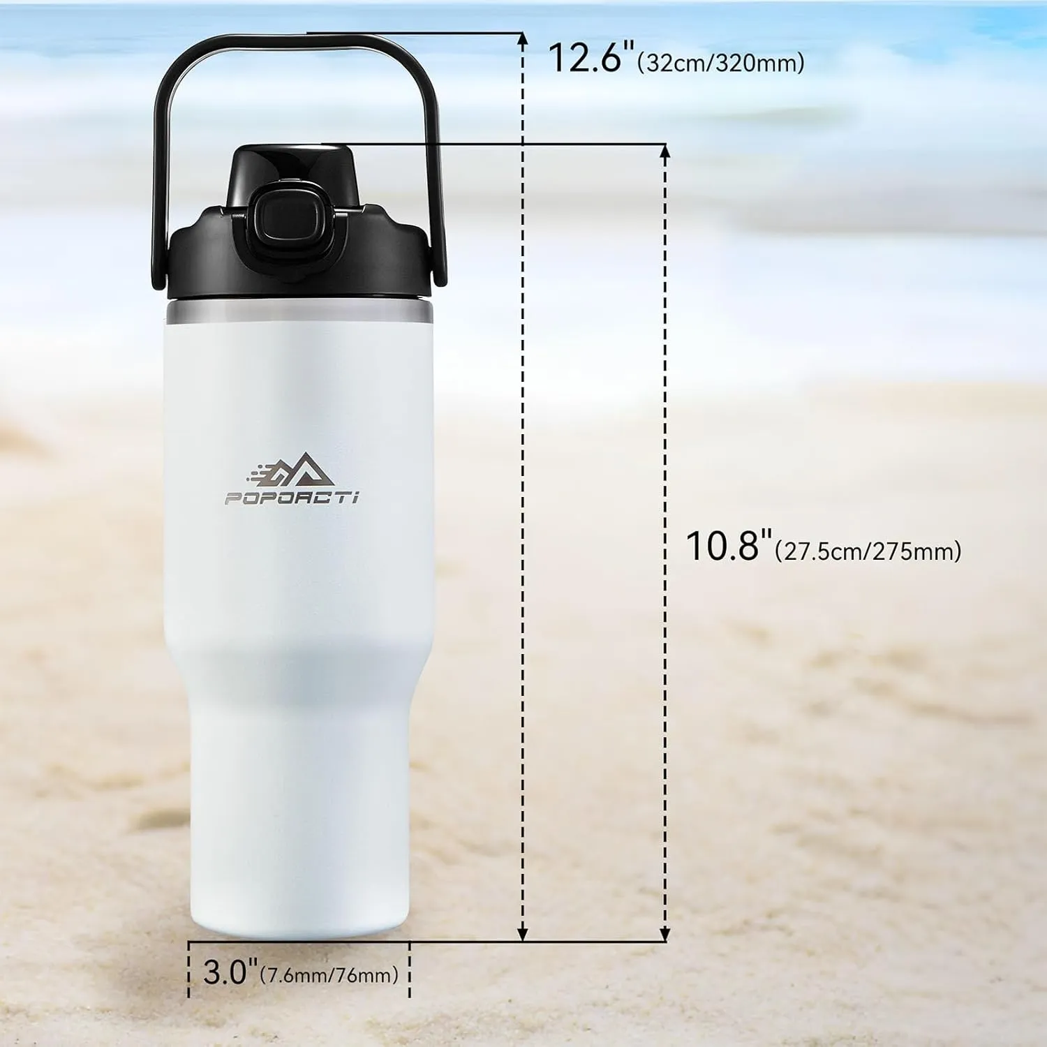 Insulated Tumbler,34 oz Stainless Steel Water Bottle, BPA-Free, Double-Walled Vacuum, Flip Straw for Travel, Keeps Drinks Hot & Cold for 12 Hours,For Travel, Gym & Office (White)