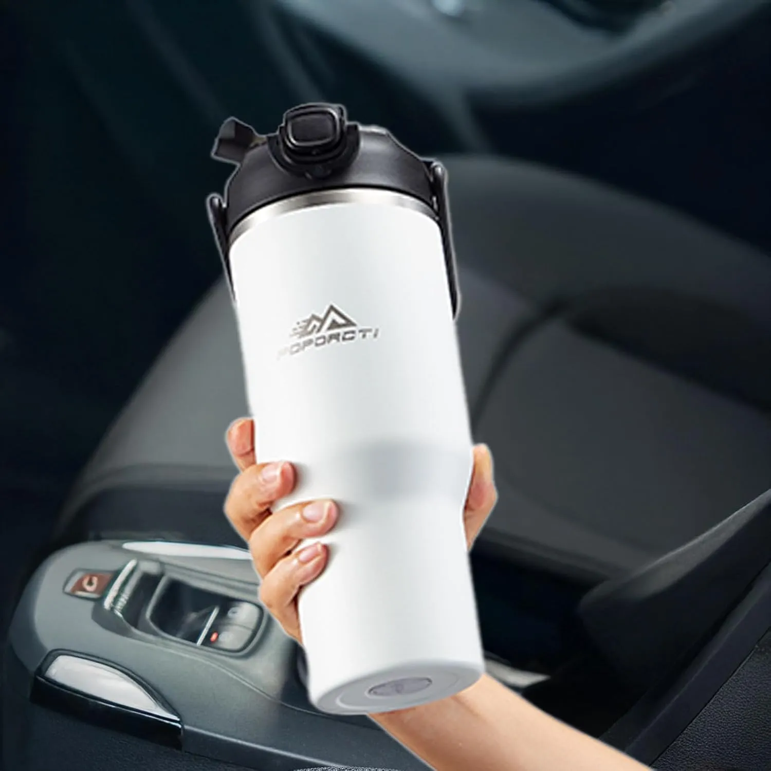 Insulated Tumbler,34 oz Stainless Steel Water Bottle, BPA-Free, Double-Walled Vacuum, Flip Straw for Travel, Keeps Drinks Hot & Cold for 12 Hours,For Travel, Gym & Office (White)