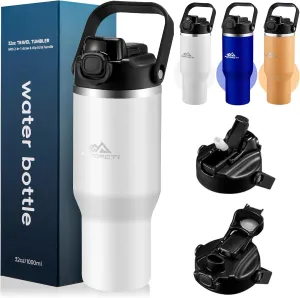 Insulated Tumbler,34 oz Stainless Steel Water Bottle, BPA-Free, Double-Walled Vacuum, Flip Straw for Travel, Keeps Drinks Hot & Cold for 12 Hours,For Travel, Gym & Office (White)