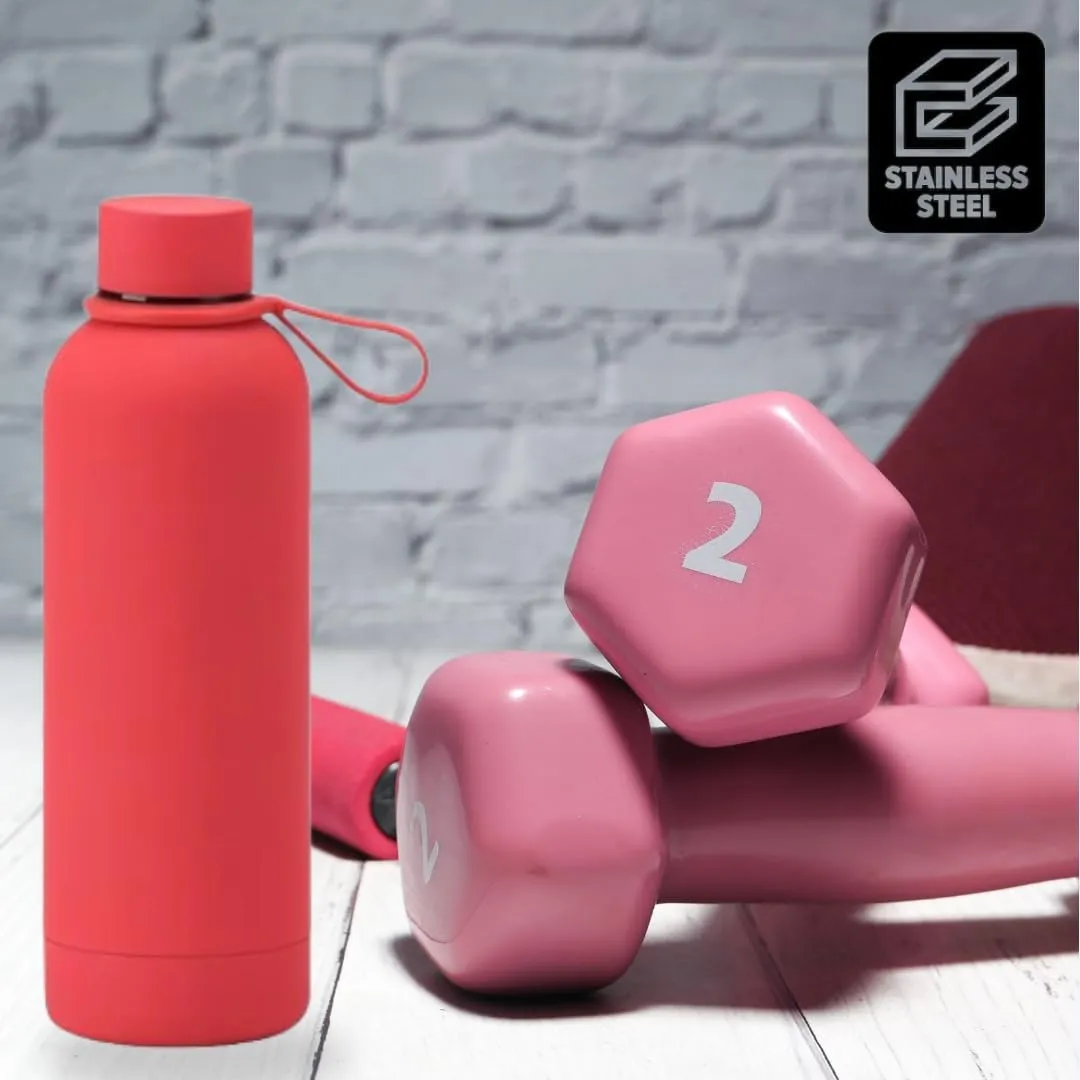 Insulated Water Bottle -17 oz Stainless Steel Rubber Coated Double Wall Water Bottles - Water Thermos Leakproof Lightweight,BPA Free - Gym Water Bottle (Red)
