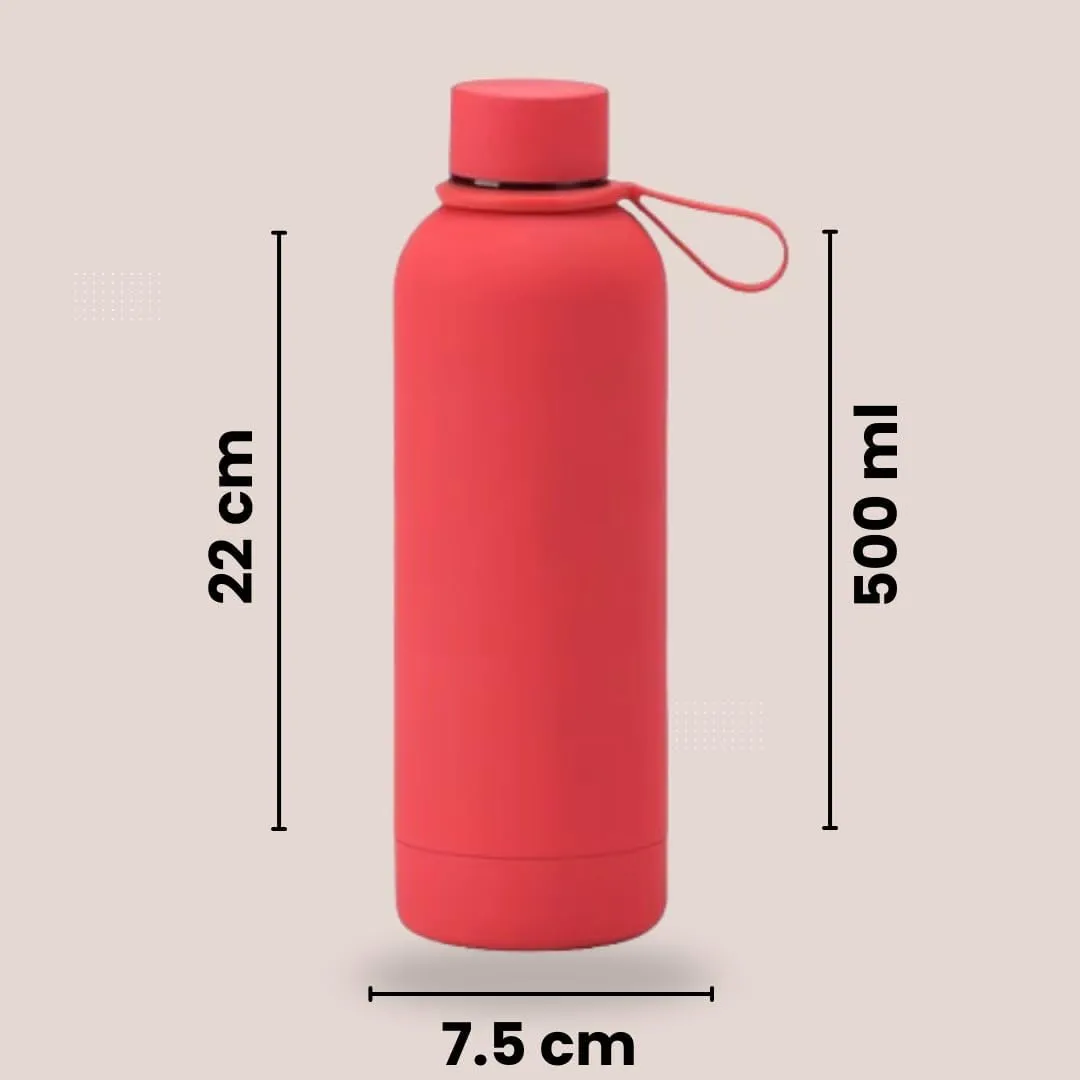 Insulated Water Bottle -17 oz Stainless Steel Rubber Coated Double Wall Water Bottles - Water Thermos Leakproof Lightweight,BPA Free - Gym Water Bottle (Red)