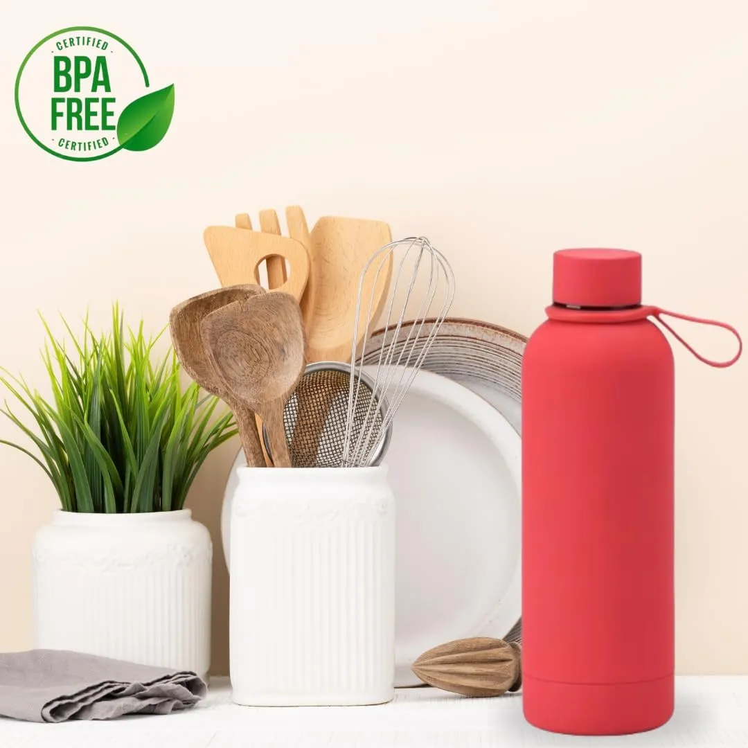 Insulated Water Bottle -17 oz Stainless Steel Rubber Coated Double Wall Water Bottles - Water Thermos Leakproof Lightweight,BPA Free - Gym Water Bottle (Red)