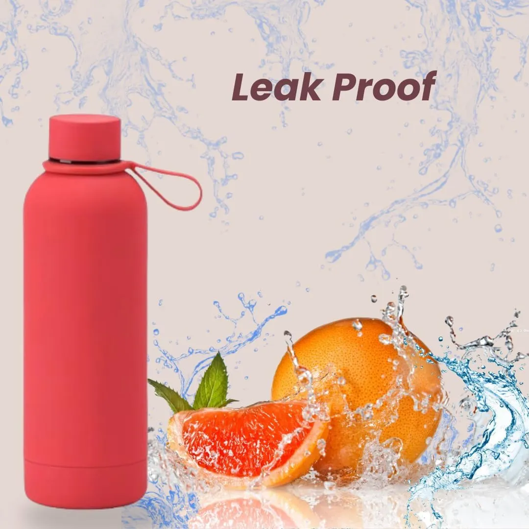 Insulated Water Bottle -17 oz Stainless Steel Rubber Coated Double Wall Water Bottles - Water Thermos Leakproof Lightweight,BPA Free - Gym Water Bottle (Red)