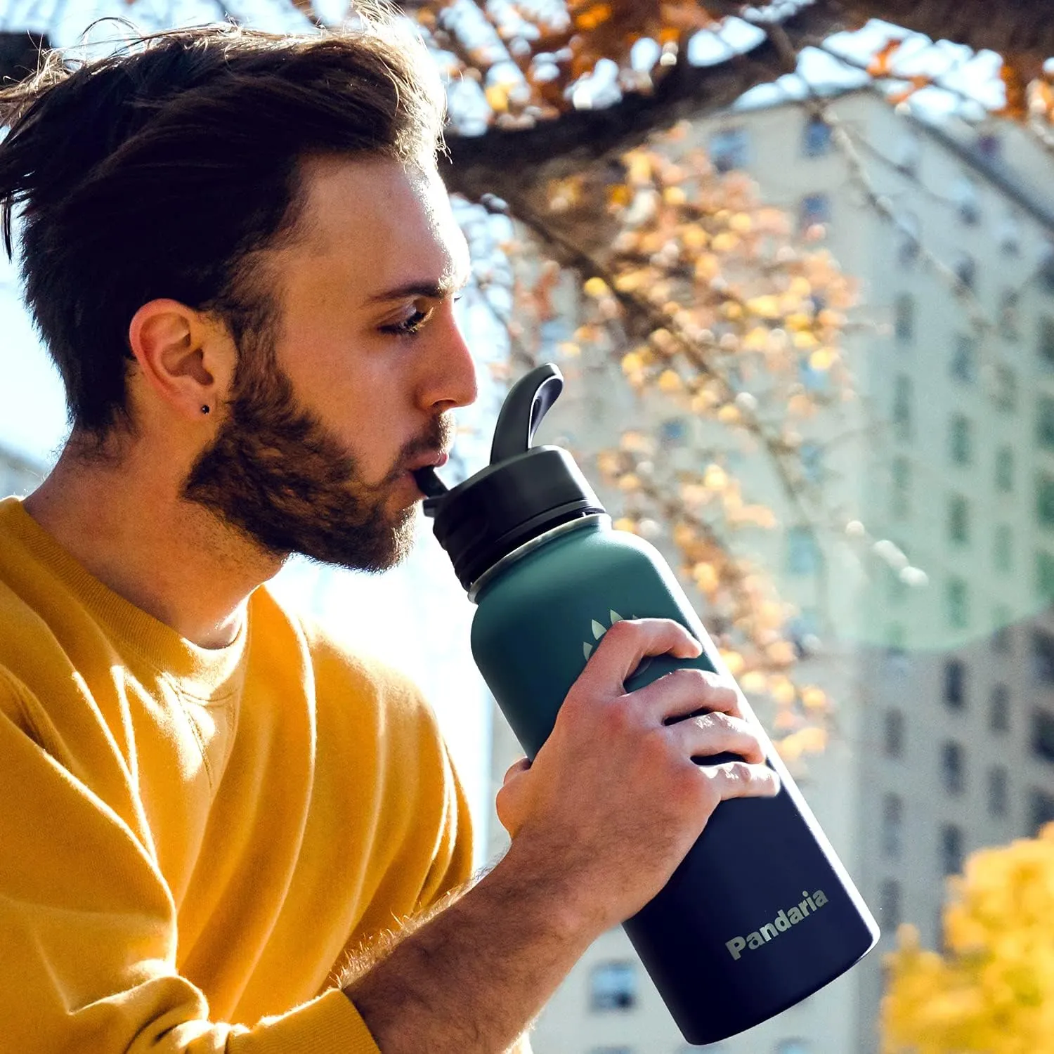 Insulated Water Bottle 32oz, Stainless Steel Water Bottle with Straw & Spout Lids & Paracord Handle