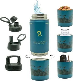 Insulated Water Bottle & Snack Container - Stainless Steel Water Bottle, 3 Lid Types BPA Free, Leak & Spill Proof Travel Bottle for Kids & Adults - Double Wall Tumbler Perfect for Gym, Hiking & School
