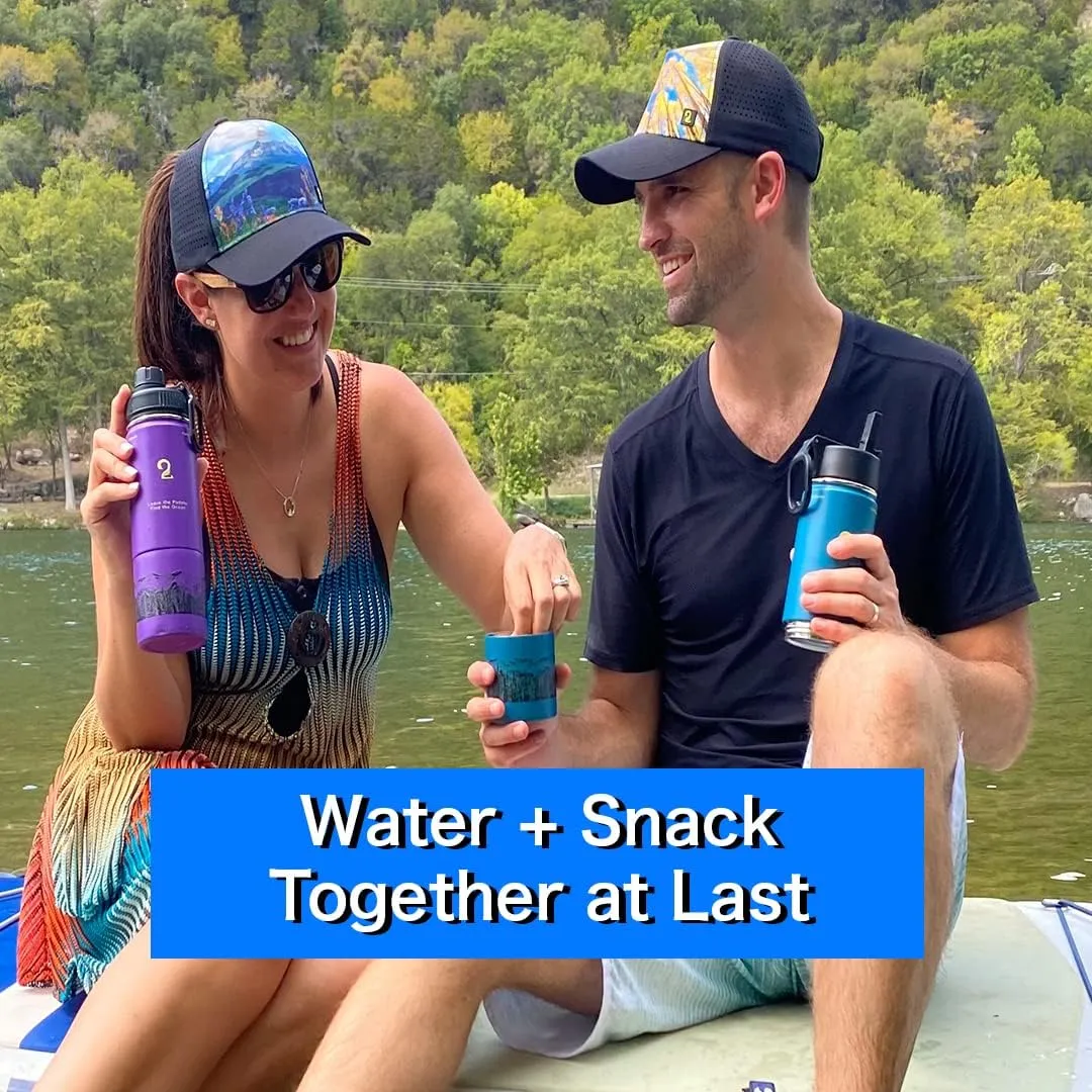 Insulated Water Bottle & Snack Container - Stainless Steel Water Bottle, 3 Lid Types BPA Free, Leak & Spill Proof Travel Bottle for Kids & Adults - Double Wall Tumbler Perfect for Gym, Hiking & School