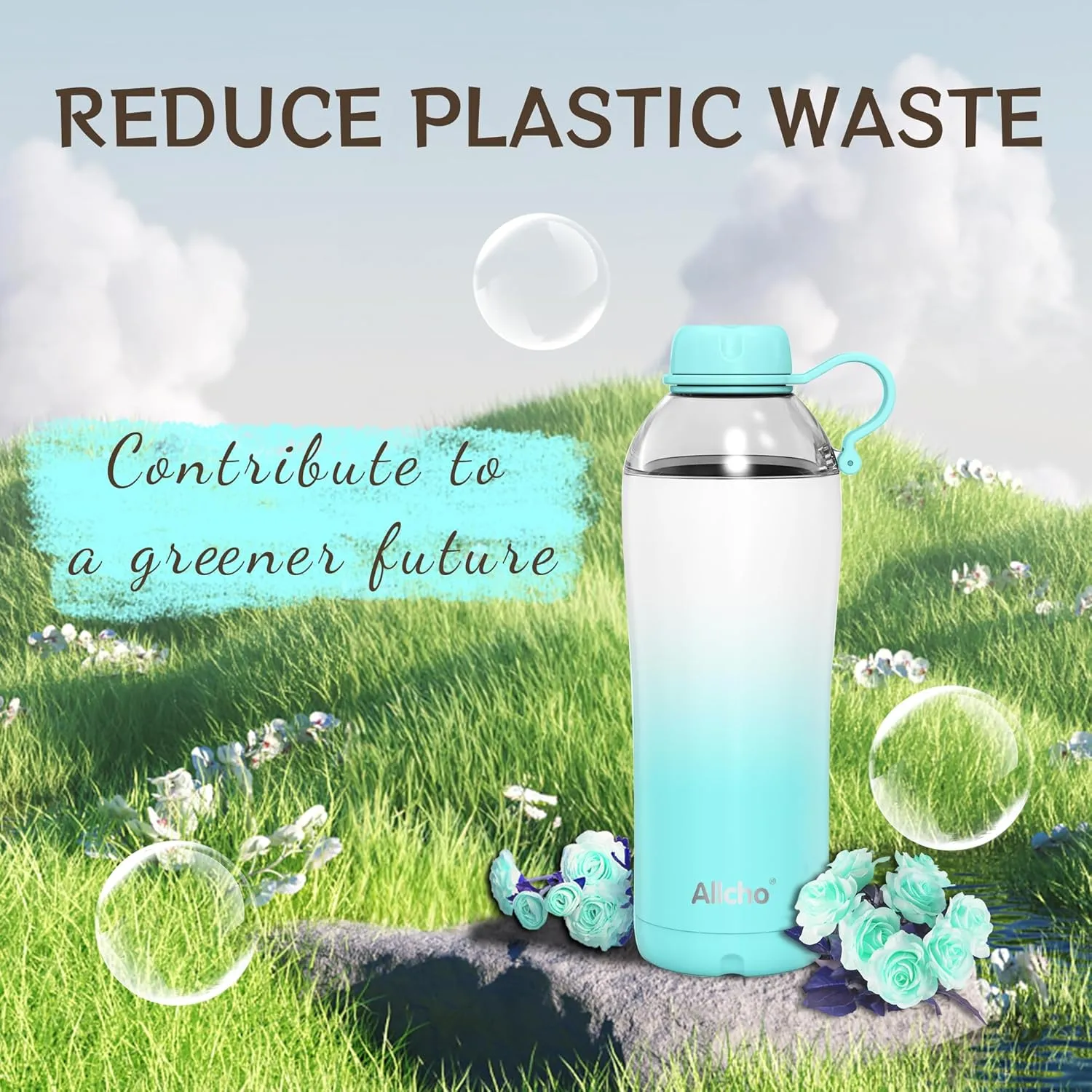 Insulated Water Bottle for Women, 18 oz Stainless Steel Water Bottles, Double Walled, 2 Lids (Chug & Tumbler) - Hydrate & Caffeinate, Gifts