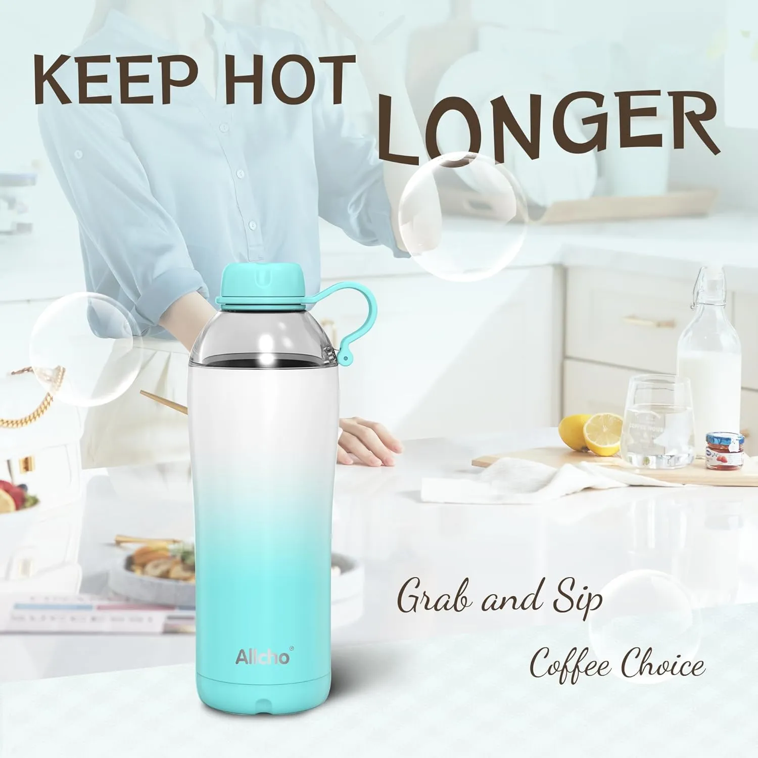 Insulated Water Bottle for Women, 18 oz Stainless Steel Water Bottles, Double Walled, 2 Lids (Chug & Tumbler) - Hydrate & Caffeinate, Gifts