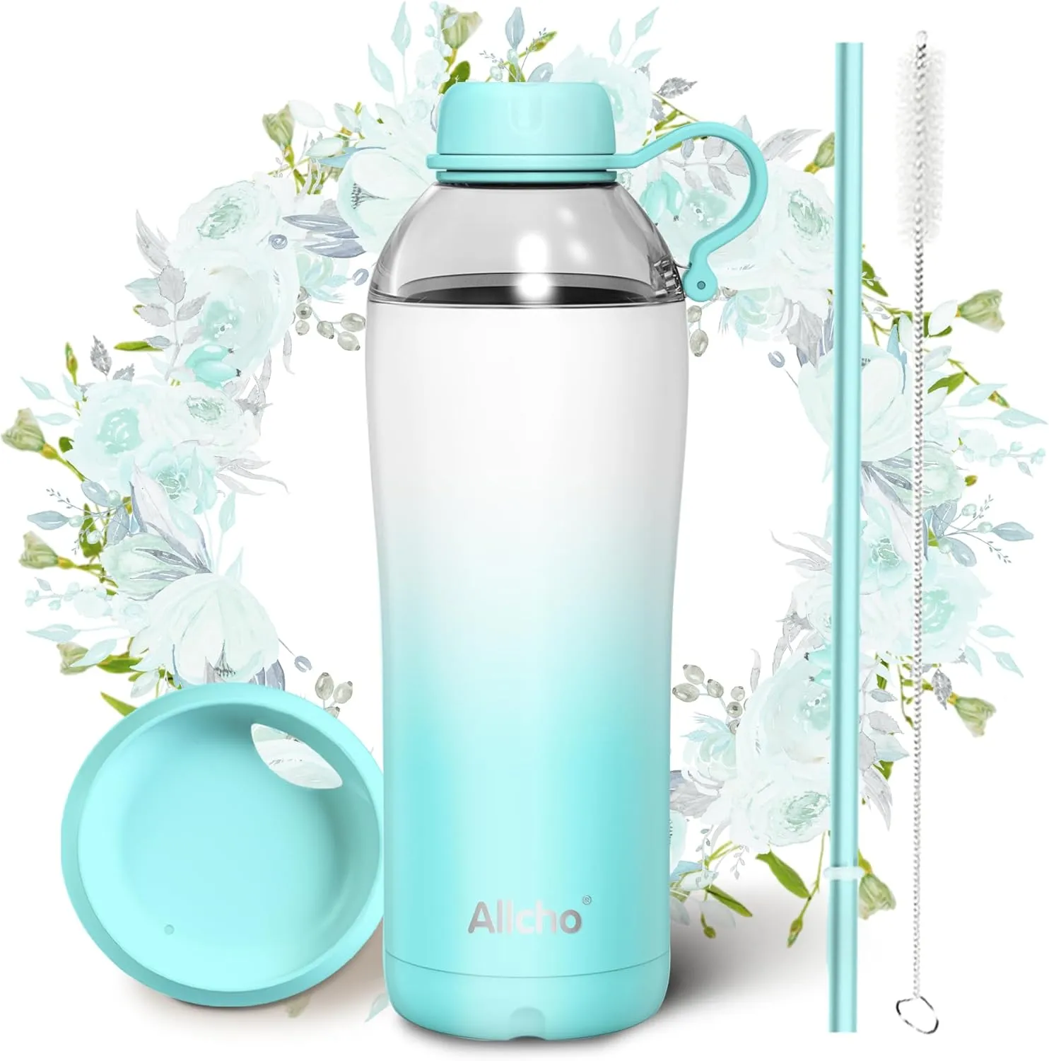Insulated Water Bottle for Women, 18 oz Stainless Steel Water Bottles, Double Walled, 2 Lids (Chug & Tumbler) - Hydrate & Caffeinate, Gifts