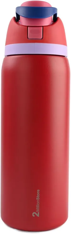 Insulated Water Bottle – Stainless Steel, Leakproof, 24H Cold & 12H Hot, Straw & Spout Lid, BPA-Free, Travel, Gym, Hiking, Sports Flask (Red, 19 Oz / 560ml)