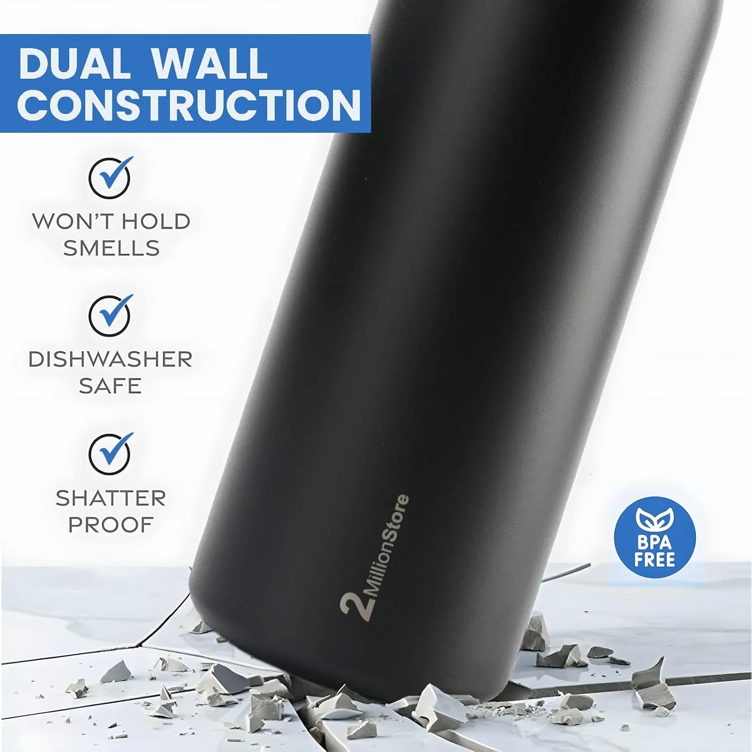 Insulated Water Bottle – Stainless Steel, Leakproof, 24H Cold & 12H Hot, Straw & Spout Lid, BPA-Free, Travel, Gym, Hiking, Sports Flask (Red, 19 Oz / 560ml)