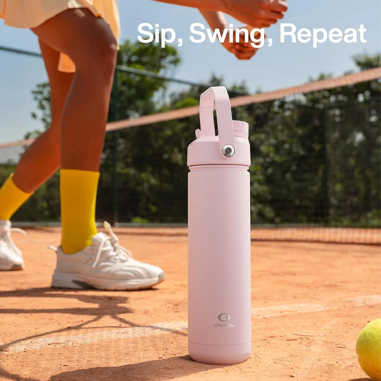 Insulated Water Bottle with Straw - Encool Stainless Steel Water Bottle, Leak-Proof, BPA-Free, Double Wall Vacuum Keeps Cold for 24 Hours for Sports, Travel, School (32 oz, Cotton Candy)