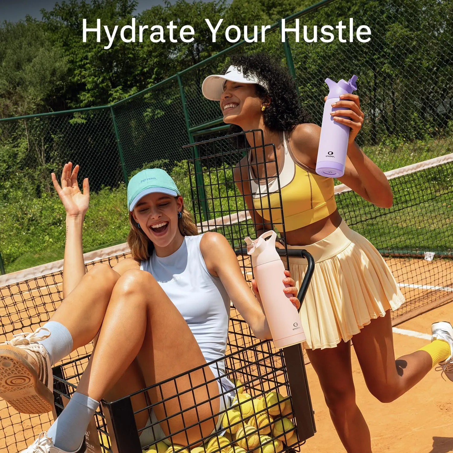 Insulated Water Bottle with Straw - Encool Stainless Steel Water Bottle, Reusable Leakproof and BPA-Free for Sports, Travel, Cold for 24 Hours, 24 oz, Cotton Candy