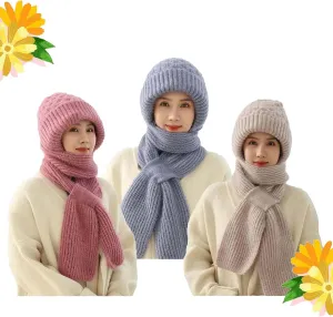 Integrated Ear Protection Windproof Cap Scarf, Winter Warm Knitted Hat Scarf, Thickening Beanie Hat Scarf