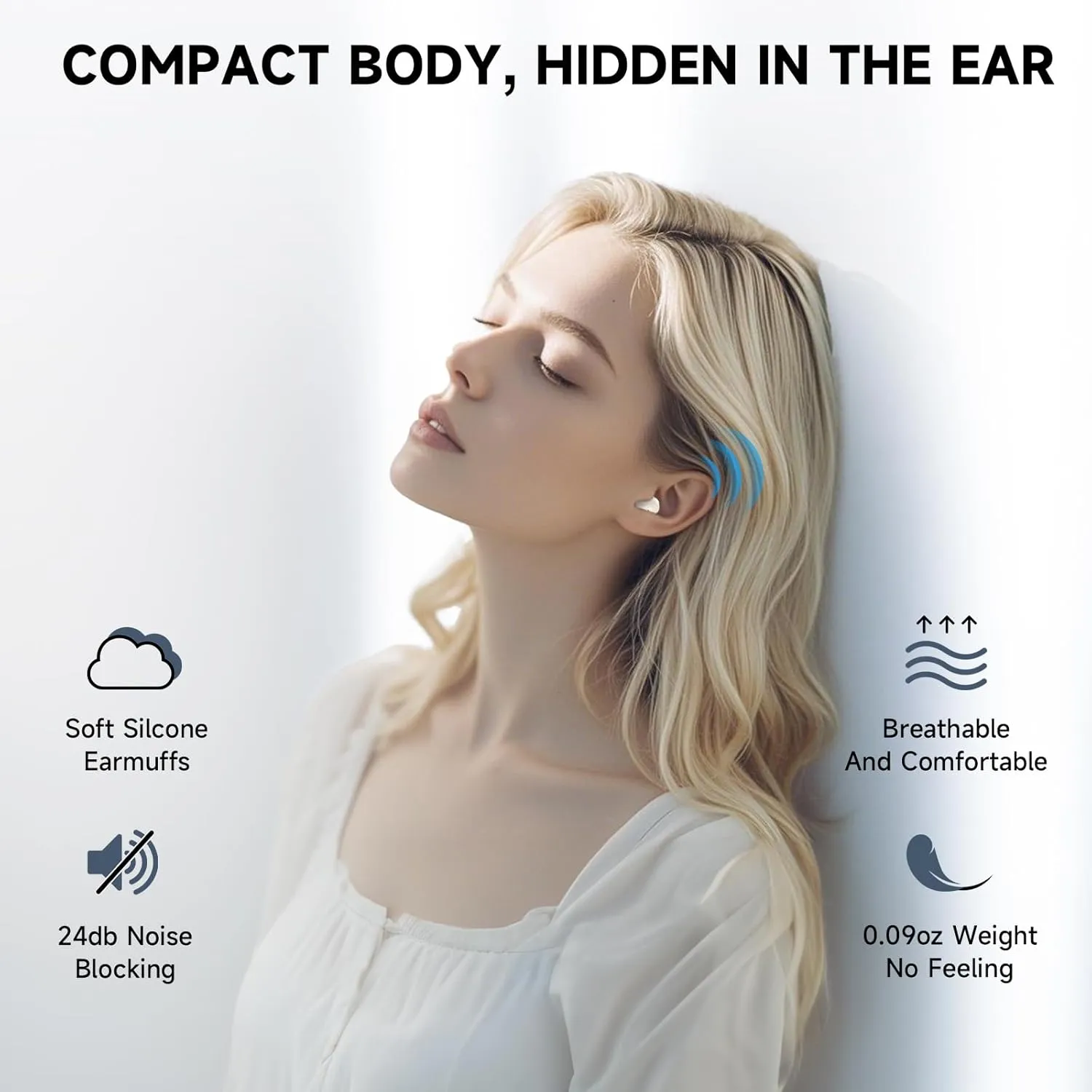 Invisible Sleep Earbuds, Smallest Sleep Headphones for Side Sleepers Low Profile Micro Tiny Discreet Hidden Earbuds for Work, Wireless Mini Earphones IPX5 Waterproof for Small Ear Canals, Ivory