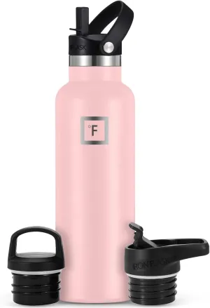 IRON °FLASK Camping & Hiking Hydration Canteens - 3 Lids (Narrow Straw Lid) Leak Proof Vacuum Insulated Stainless Steel - Hot & Cold Double Walled Sports Water Bottle - Rose, 20 Oz