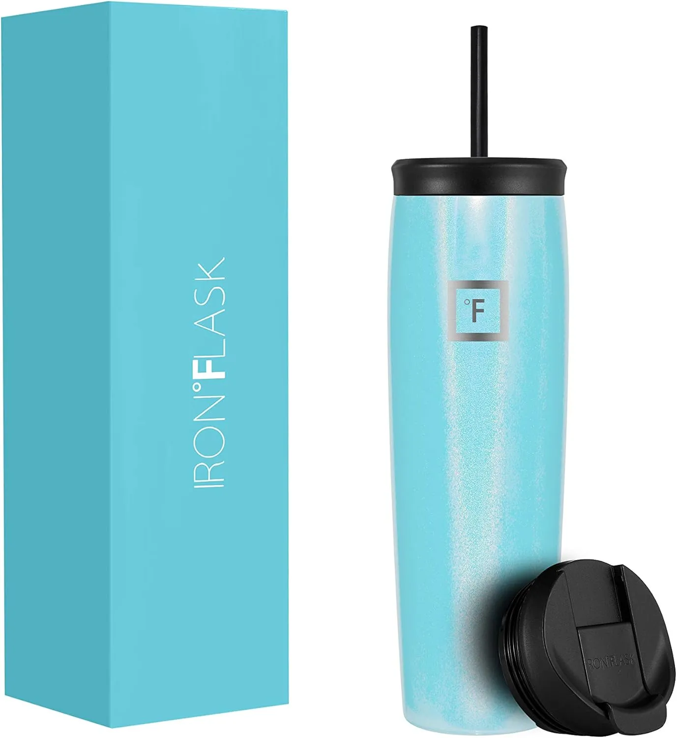 IRON °FLASK Nomad Tumbler - 2 Lids Straw/Flip, Vacuum Insulated Stainless Steel Bottle, Double Walled, Drinking Cup, Thermo Coffee Travel Mug, Water - Arctic Glow, 28 Oz