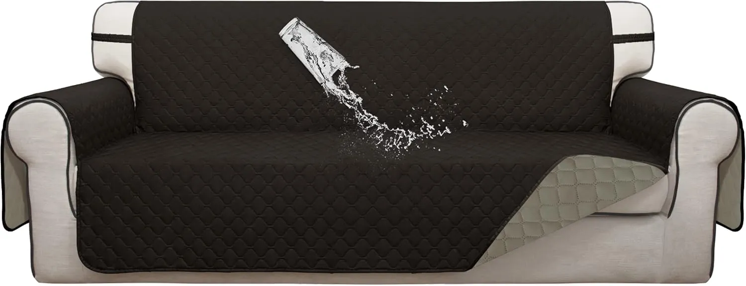ISSUNTEX Double Protection 100% Waterproof Sofa Covers for Living Room, Couch Covers for 3 Cushion Couch Sofa, Reversible Furniture Protector Sofa Cover for Dogs, Pets, Kids (Sofa, Chocolate/Beige)